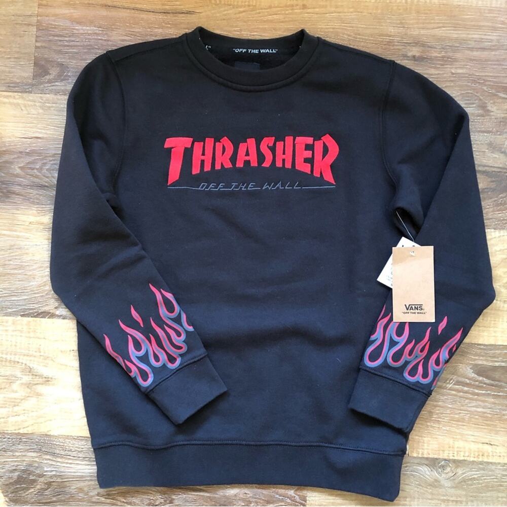 Vans X Thrasher Kids Flame Sweatshirt Size S - Picture 2 of 5